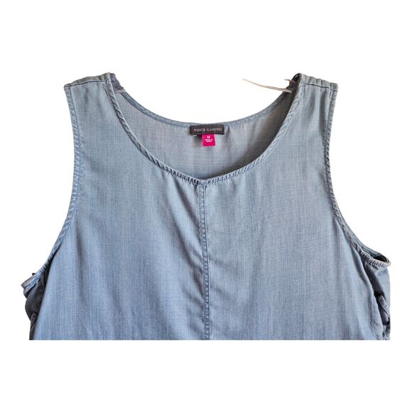VINCE CAMUTO Women M Jean Top Chambray Blue Sleeveless Side Lace Up 100% Tencel - Picture 2 of 7